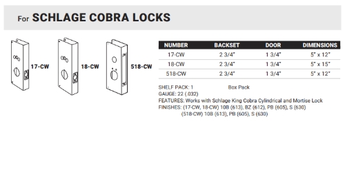 1-For SCHLAGE COBRA LOCKS